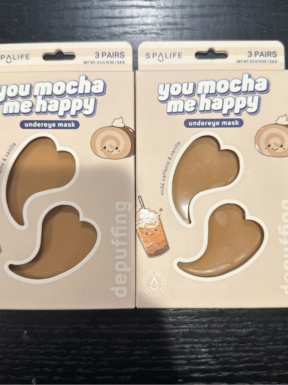 SpaLife 2-Pack You Mocha Me Happy With Caffeine,Vanilla Depuffing Undereye Masks